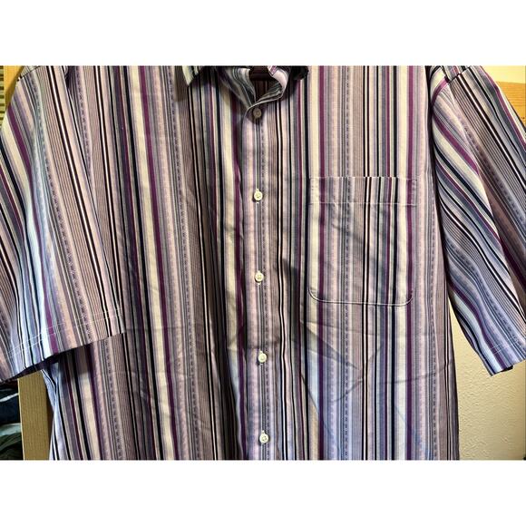 ENRO Vintage Men’s XL Purple Striped Short Sleeve Button Down Cotton Shirt - Picture 5 of 11